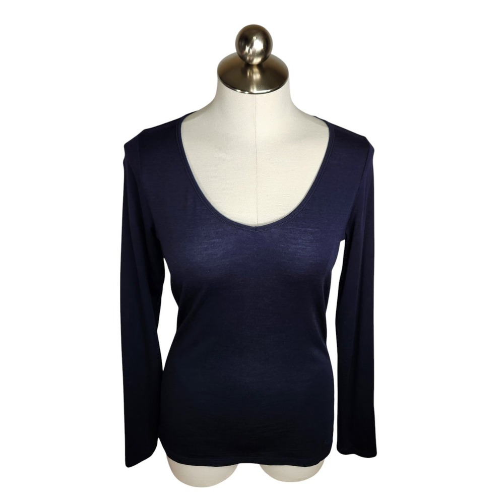 Icebreaker Shirt Women Medium Blue Merino Wool Blend Long Sleeve Base Layer
